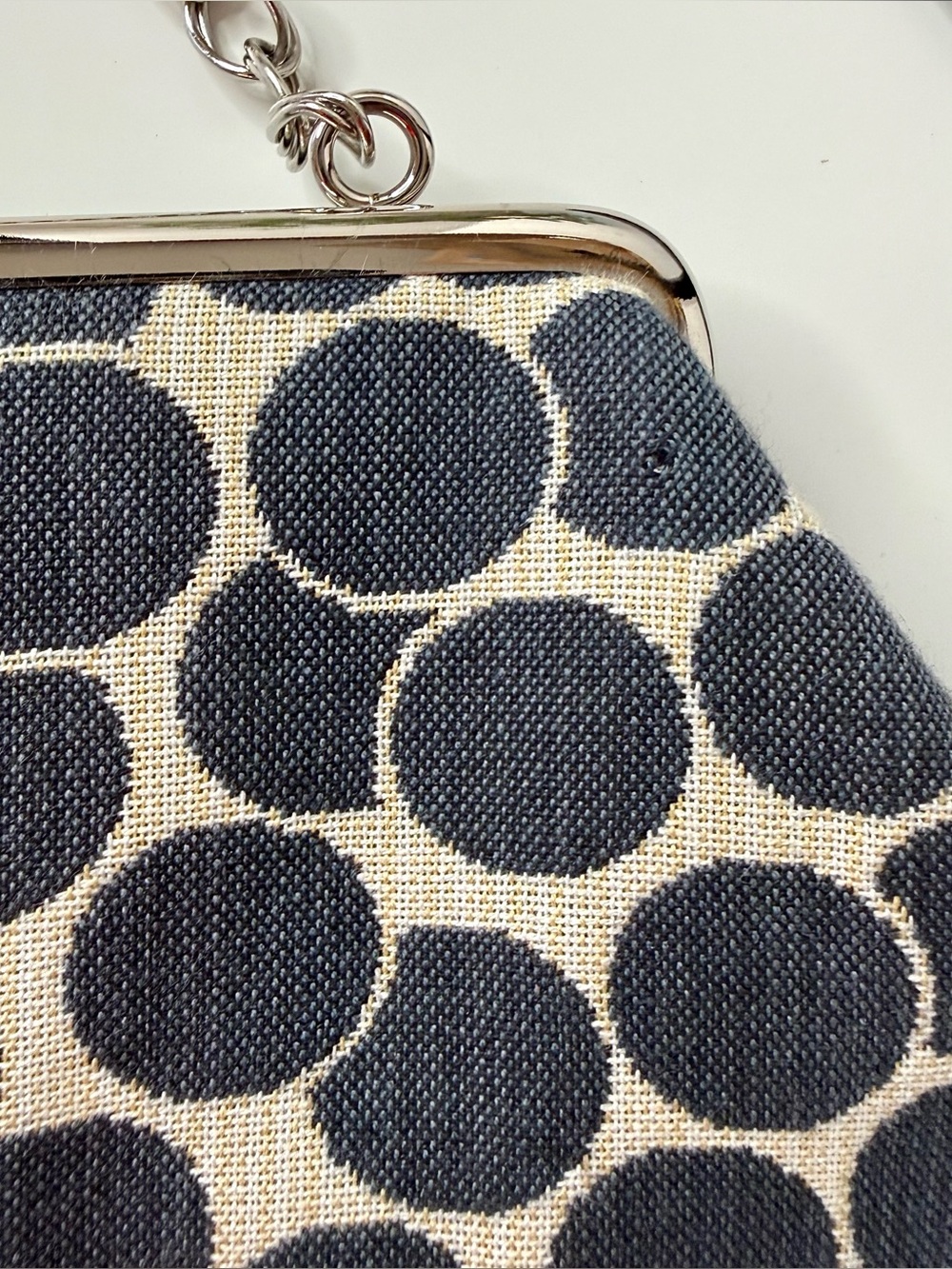1154 Lill Studio Polka Dot Fabric Clutch Evening Bag Gray Cream Kiss Lock Frame - Picture 15 of 15